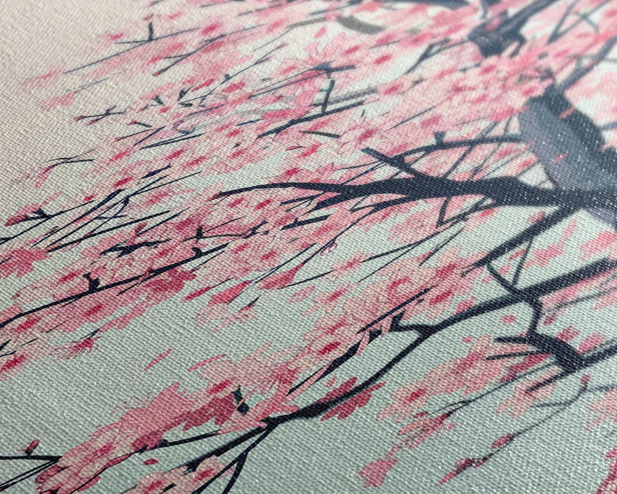 Delicate Cherry Blossom Tree In Full Bloom Against A Soft Gradient Background For Elegant Wall Art Framed Canvas Print