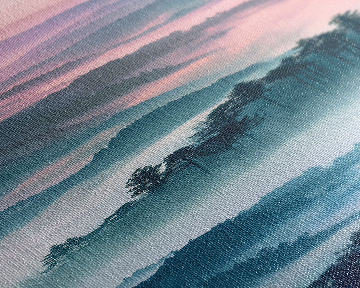 Dreamy Layers Of Misty Mountains At Dawn – Framed Canvas Print Skinny Art And Tall Art, Emphasizing Ukiyo-E Art And Japanese Style Art