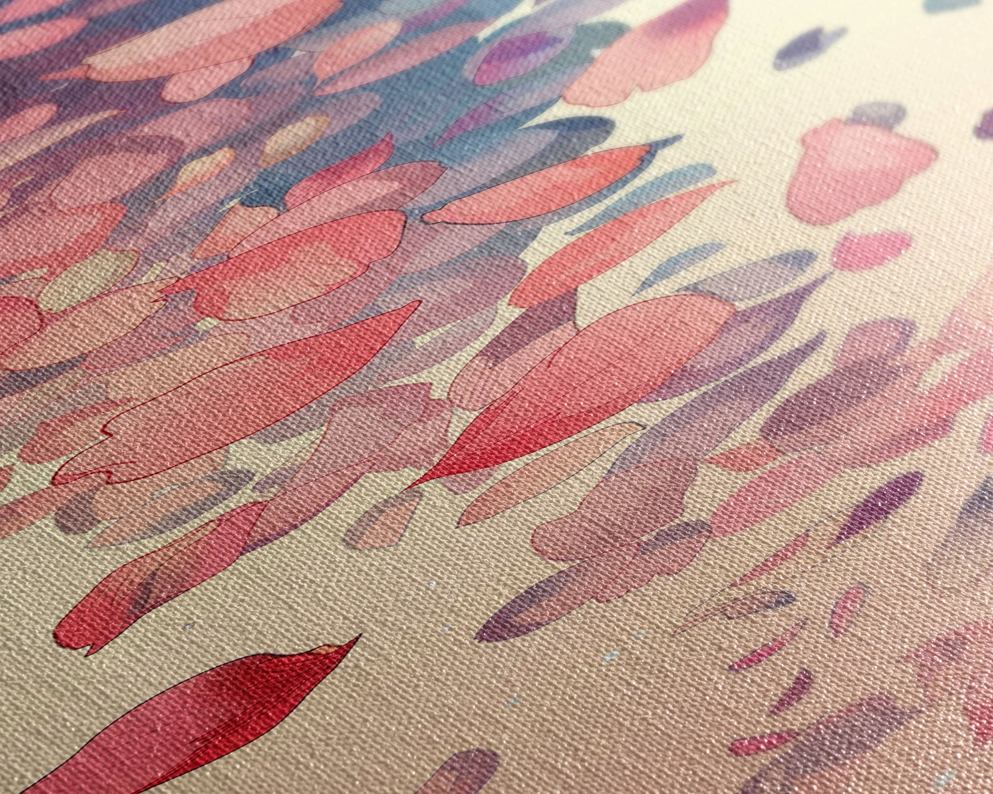 Cascading Pink Petals In Delicate Canvas, Tall Skinny Framed Wall Art For Feng Shui-Inspired Spaces, Japanese Style Art