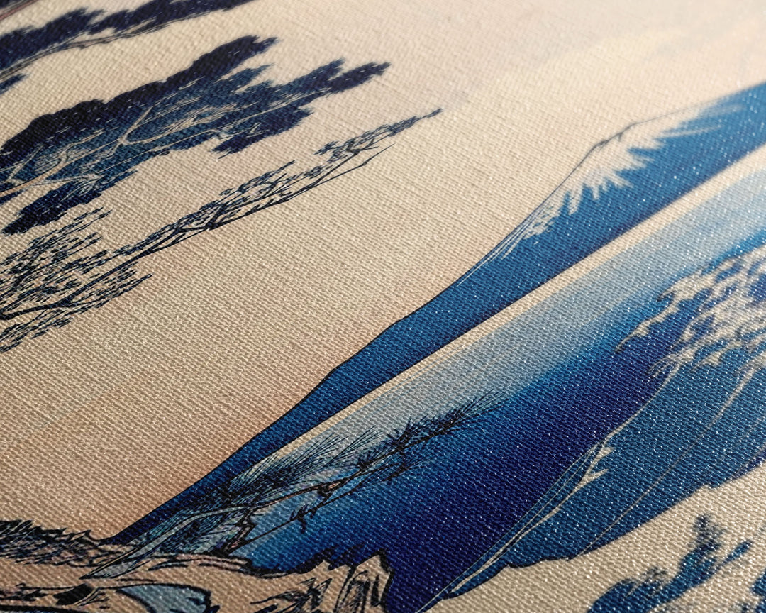 Skinny Art Tall Art Framed Canvas Print Japanese Style Art Blue Pine Tree Mount Fuji Wood Block Print Ukiyo-e Feng Shui Wall Art