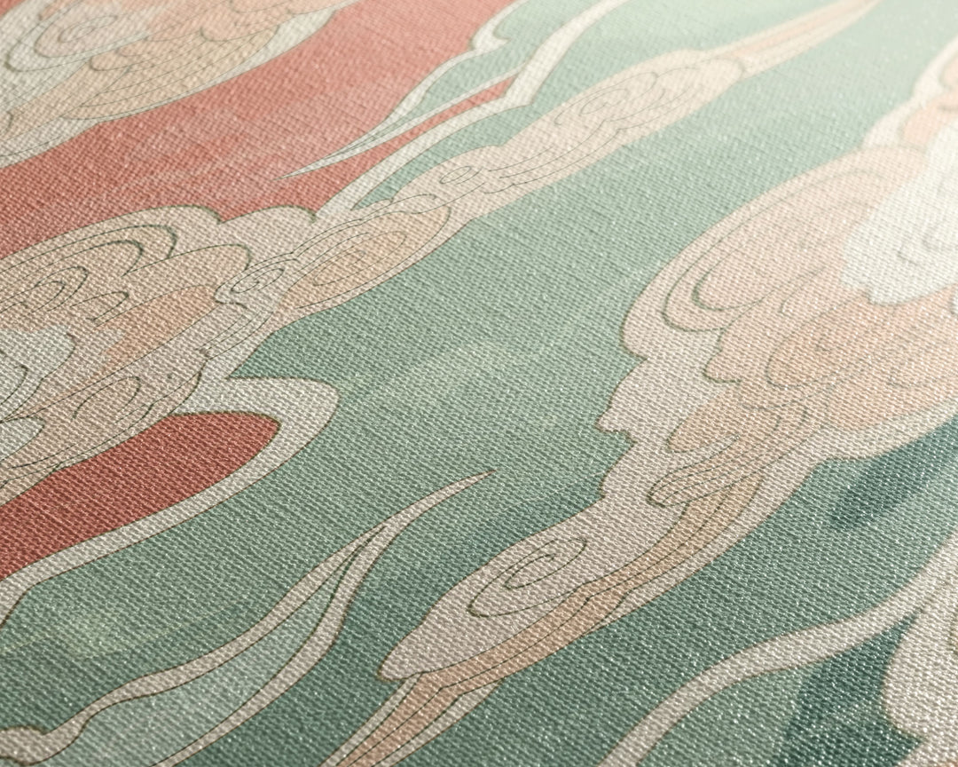 Traditional Japanese Cloud Design In Pastel Colors, Ukiyo-e Style Canvas, Framed Canvas Print, Tall Skinny Japanese Wall Art, Ready To Hang