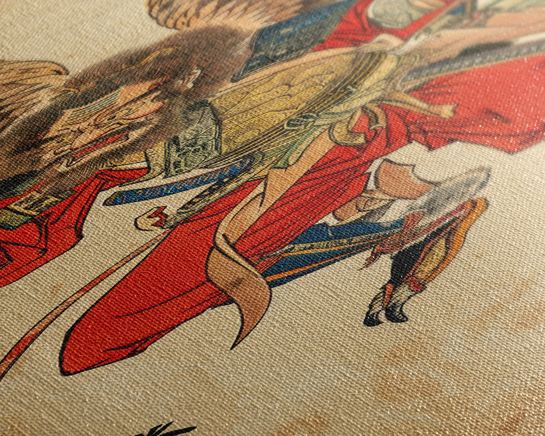 Samurai Warrior With Eagle Wings - Skinny Art Tall Art Framed Canvas Print Japanese Style Art Ukiyo-e Art