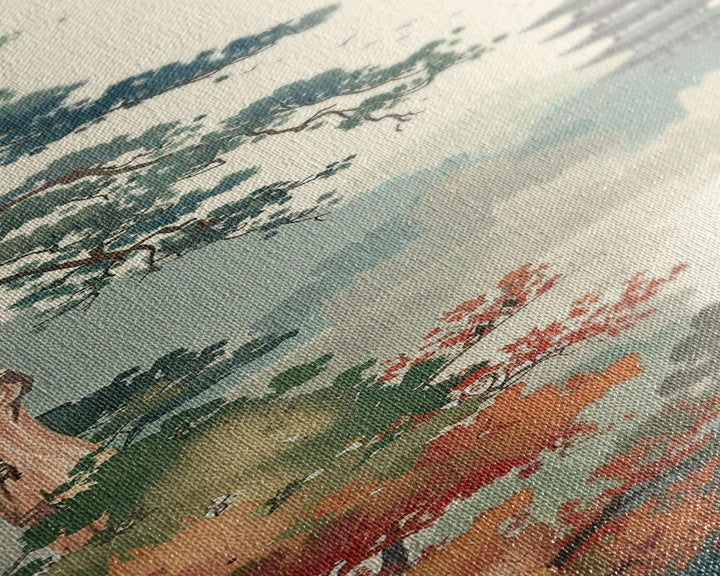 Pagoda And Pine Tree In Misty Landscape Skinny Art Wood Block Print Japanese Style Art Framed Canvas Print Tall Art Ukiyo-e Art