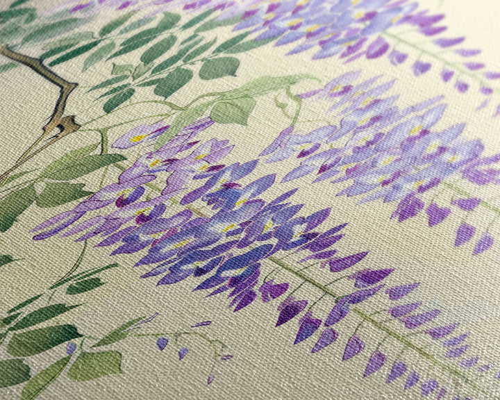 Cascading Wisteria Blossoms in Shades of Purple and Green - Skinny Art, Japanese Wall Decor, Framed Canvas Print, Ukiyo-e Style