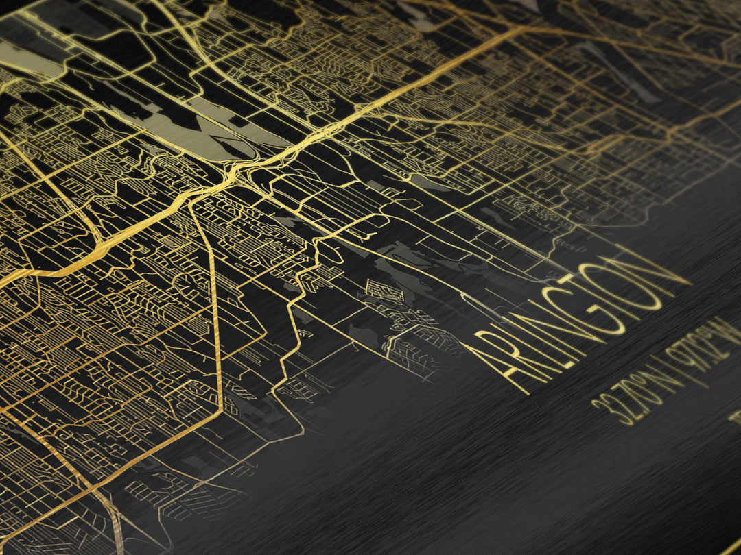 Arlington Texas City Poster, Panoramic street map, black and gold, Metallic Gold Art, Metal Art, wood framed map, Modern House Art