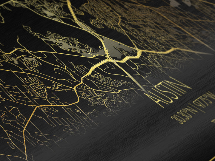 Austin Texas City Poster, Panoramic street map, black and gold, Metallic Gold Art, Metal Art, wood framed map, Modern House Art