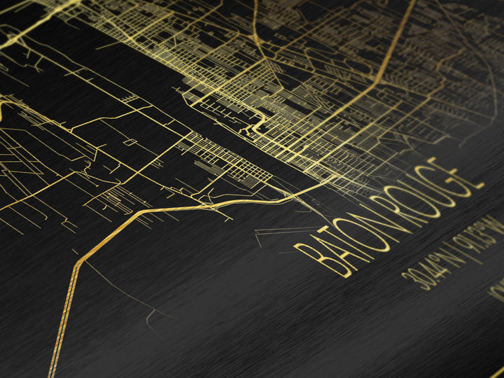 Baton Rouge Louisiana City Poster, Panoramic street map, black and gold, Metallic Gold Art, Metal Art, wood framed map, Minimalist Wall Art