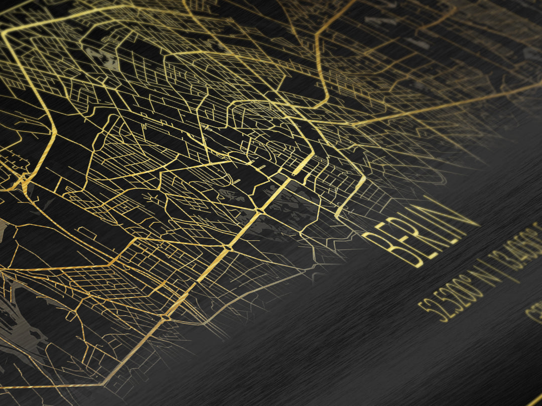Berlin Germany City Poster, Panoramic street map, black and gold, Metallic Gold Art, Metal Art, wood framed map, Wall Art, Modern House Art
