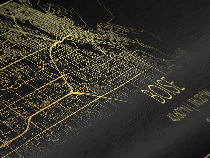Boise Idaho Poster, Panoramic street map, black and gold, Metallic Gold Art, Metal Art, wood framed map, Minimalist Wall Art, Map Poster