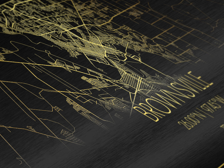 Brownsville Texas Poster, Panoramic street map, black and gold, Metallic Gold Art, Metal Art, wood framed map, Best Friend Gifts