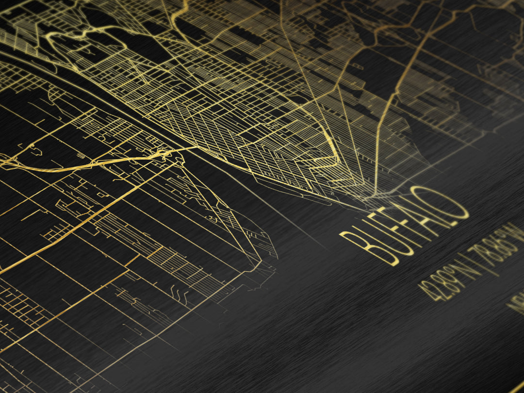 Buffalo New York City Poster, Panoramic street map, black and gold, Metallic Gold Art, Metal Art, wood framed map, Modern Wall Art, City Map