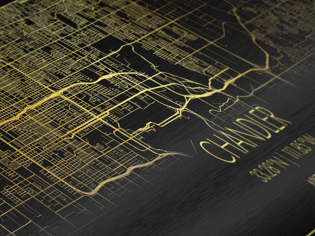 Chandler Arizona City Poster, Panoramic street map, black and gold, Metallic Gold Art, Metal Art, wood framed map, Best Friend Gifts