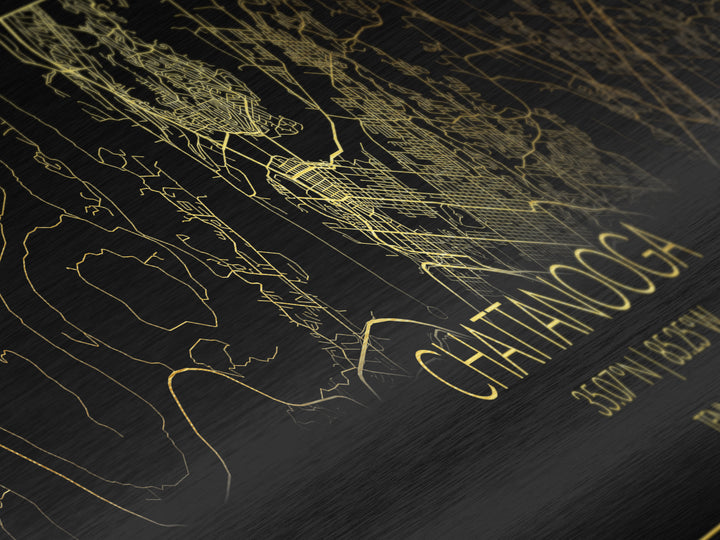 Chattanooga Tennessee City Poster, Panoramic street map, black and gold, Metallic Gold Art, Metal Art, wood framed map, Street Map Art