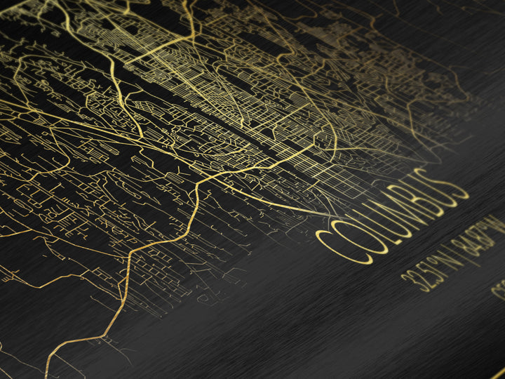 Columbus Georgia Poster, Panoramic street map, black and gold, Metallic Gold Art, Metal Art, wood framed map, Modern Wall Art, Closing Gift