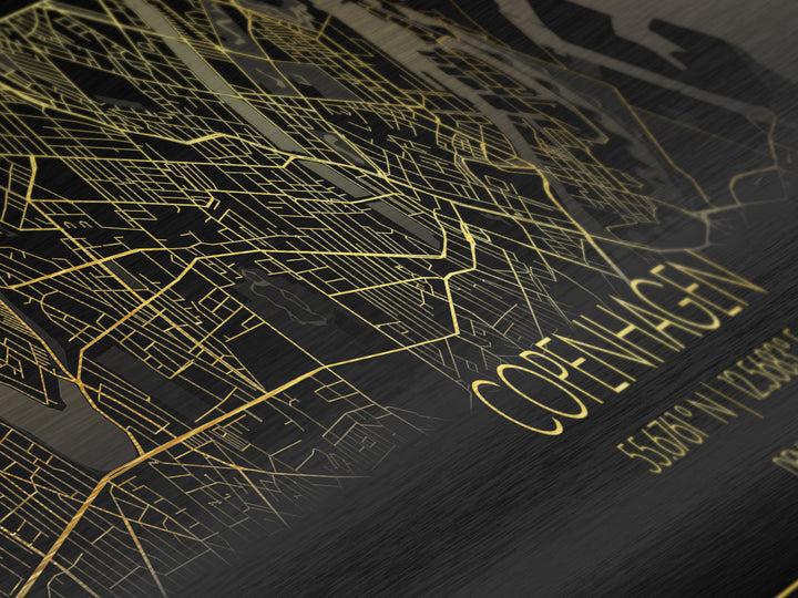 Copenhagen Denmark Poster, Panoramic street map, black and gold, Metallic Gold Art, Metal Art, wood framed map, Street Map Art, Map Print