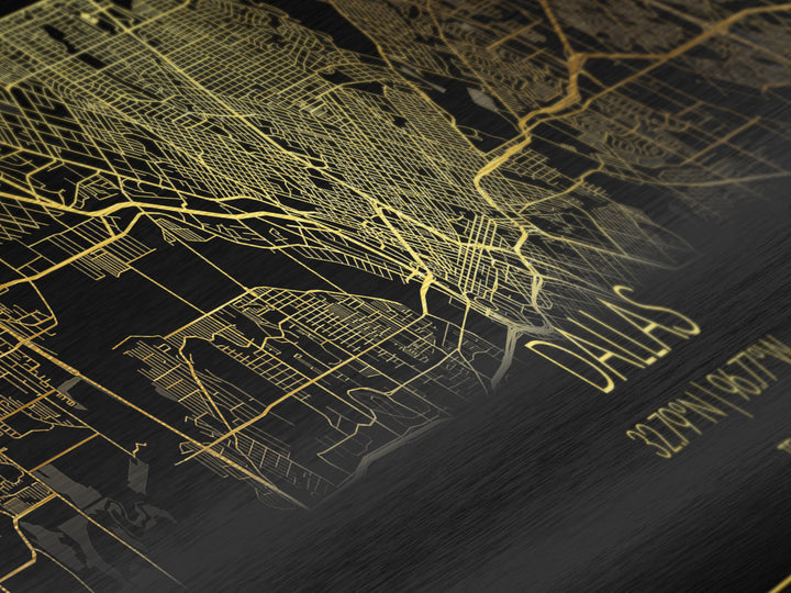 Dallas Texas City Poster, Panoramic street map, black and gold, Metallic Gold Art, Metal Art, wood framed map, City Map Print Poster