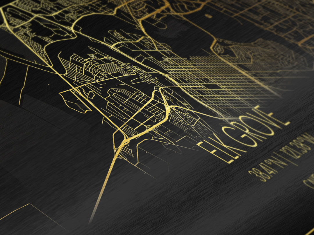 Elk Grove California City Poster, Panoramic street map, black and gold, Metallic Gold Art, Metal Art, wood framed map, Modern House Art