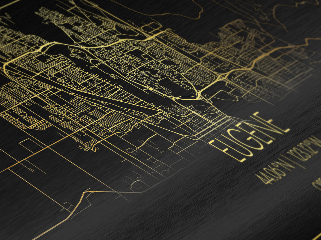 Eugene Oregon City Poster, Panoramic street map, black and gold, Metallic Gold Art, Metal Art, wood framed map, Minimalist Wall Art