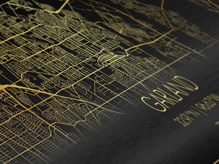 Garland Texas City Poster, Panoramic street map, black and gold, Metallic Gold Art, Metal Art, wood framed map, City Map Print Poster