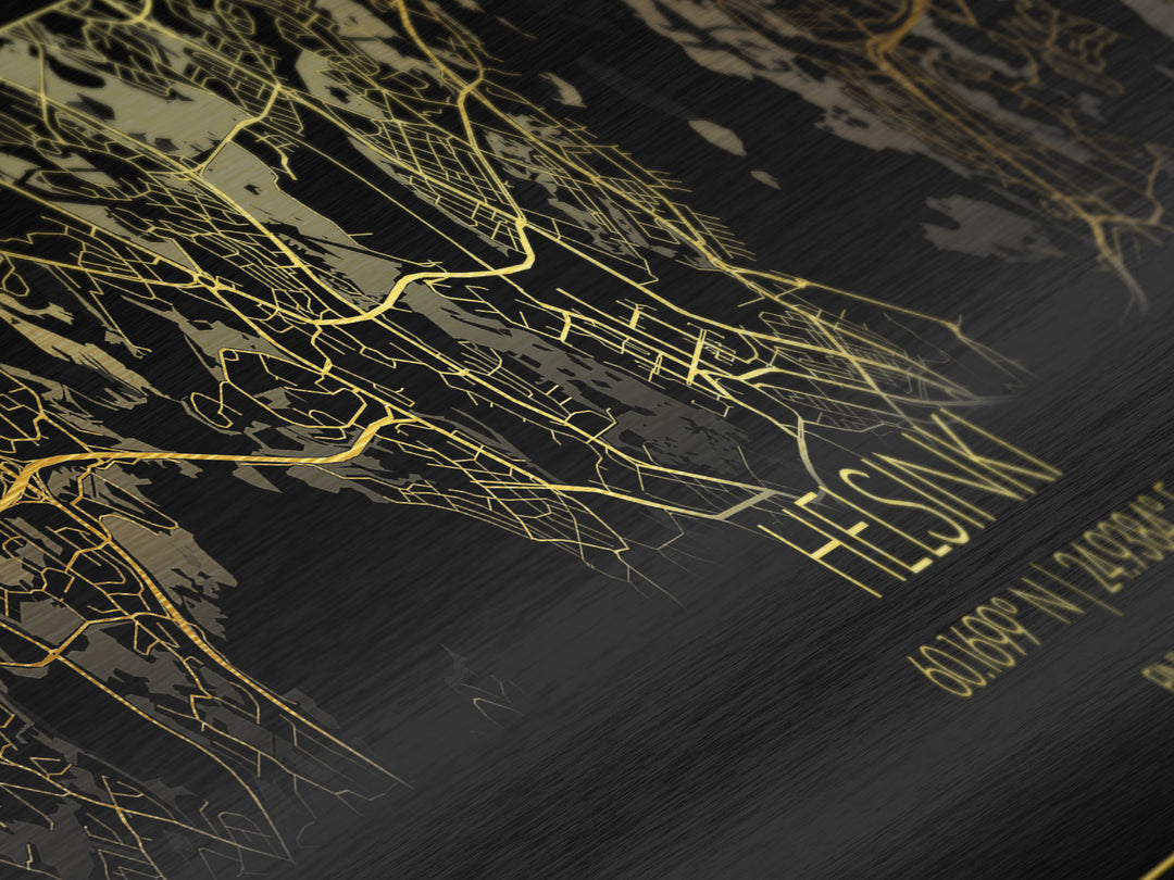 Helsinki Finland City Poster, Panoramic street map, black and gold, Metallic Gold Art, Metal Art, wood framed map, Housewarming Gift