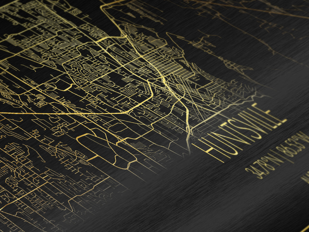 Huntsville Alabama City Poster, Panoramic street map, black and gold, Metallic Gold Art, Metal Art, wood framed map, Best Friend Gifts