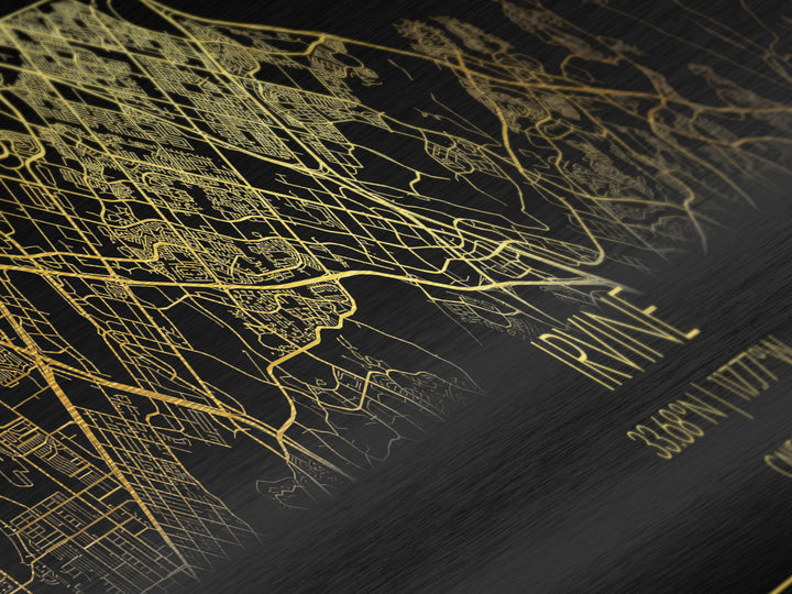 Irvine California Poster, Panoramic street map, black and gold, Metallic Gold Art, Metal Art, wood framed map, Wall Art, Housewarming Gift