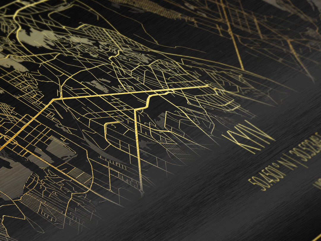 Kyiv Ukraine City Poster, Panoramic street map, black and gold, Metallic Gold Art, Metal Art, wood framed map, Wall Art, College Dorm Décor