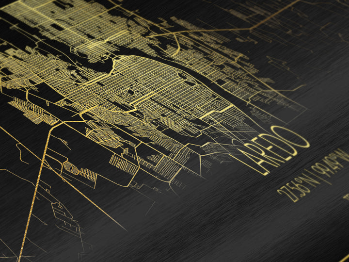 Laredo Texas City street map, Panoramic art, black and gold, Metallic Gold Print, Metal Art, real wood frames, Housewarming Gift
