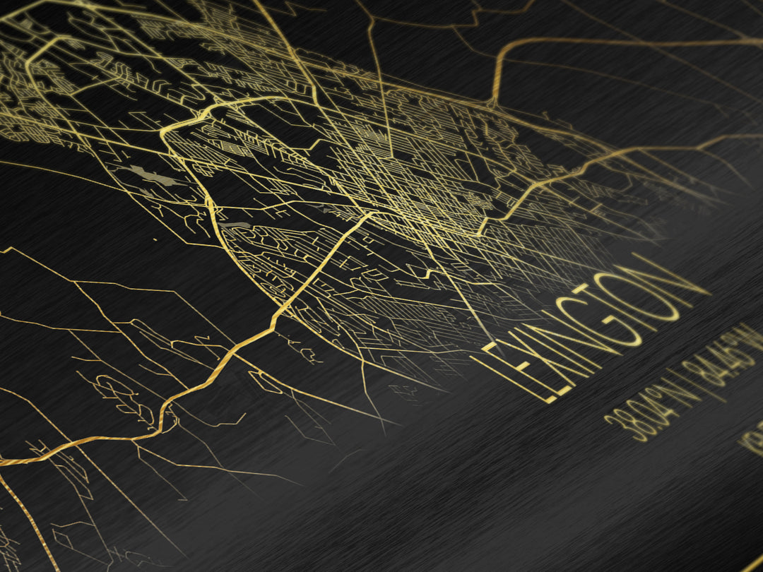 Lexington Kentucky City Poster, Panoramic street map, black and gold, Metallic Gold Art, Metal Art, wood framed map, Minimalist Wall Art