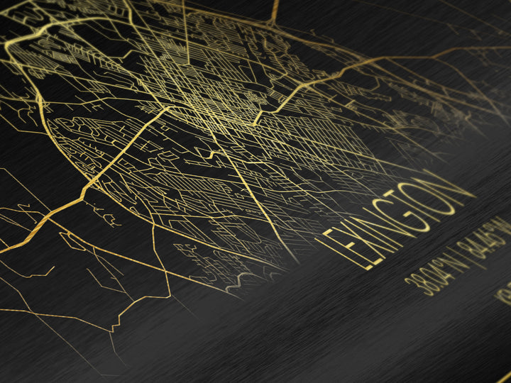 Lexington Kentucky map, Panoramic art, black and gold, Metallic Gold Print, Metal Art, real wood frames, Modern House Art, Street Map Art