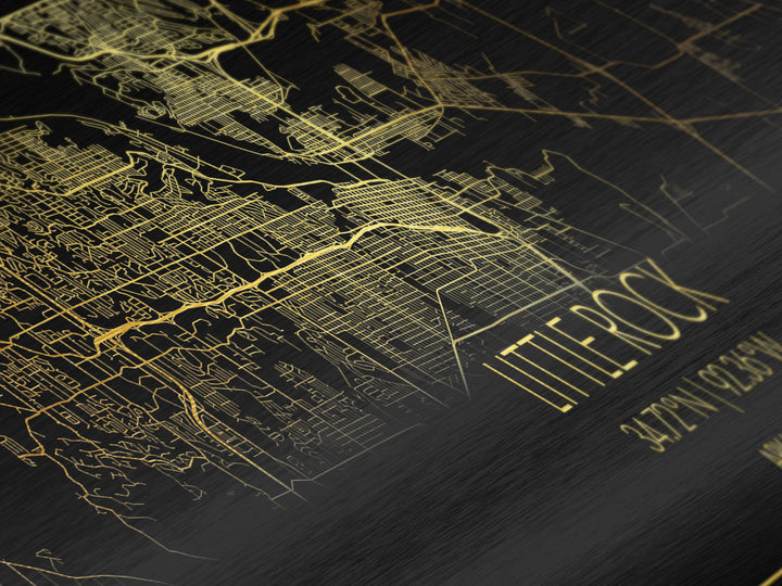 Little Rock Arkansas City Poster, Panoramic street map, black and gold, Metallic Gold Art, Metal Art, wood framed map, Wall Art, Office Decor