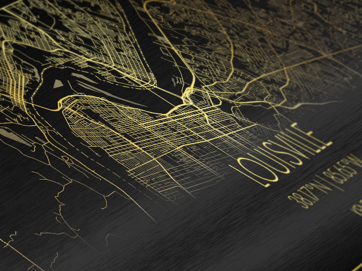 Louisville Kentucky City Poster, Panoramic street map, black and gold, Metallic Gold Art, Metal Art, wood framed map, Housewarming Gift