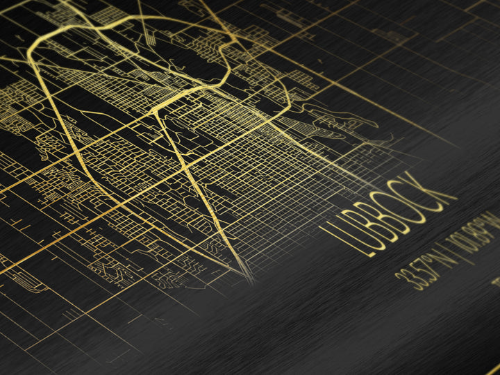 Lubbock Texas City Poster, Panoramic street map, black and gold, Metallic Gold Art, Metal Art, wood framed map, Best Friend Gifts