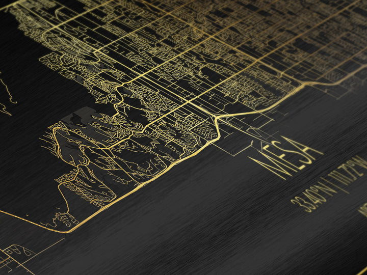 Mesa Arizona City Poster, Panoramic street map, black and gold, Metallic Gold Art, Metal Art, wood framed map, Modern House Art, Map Print