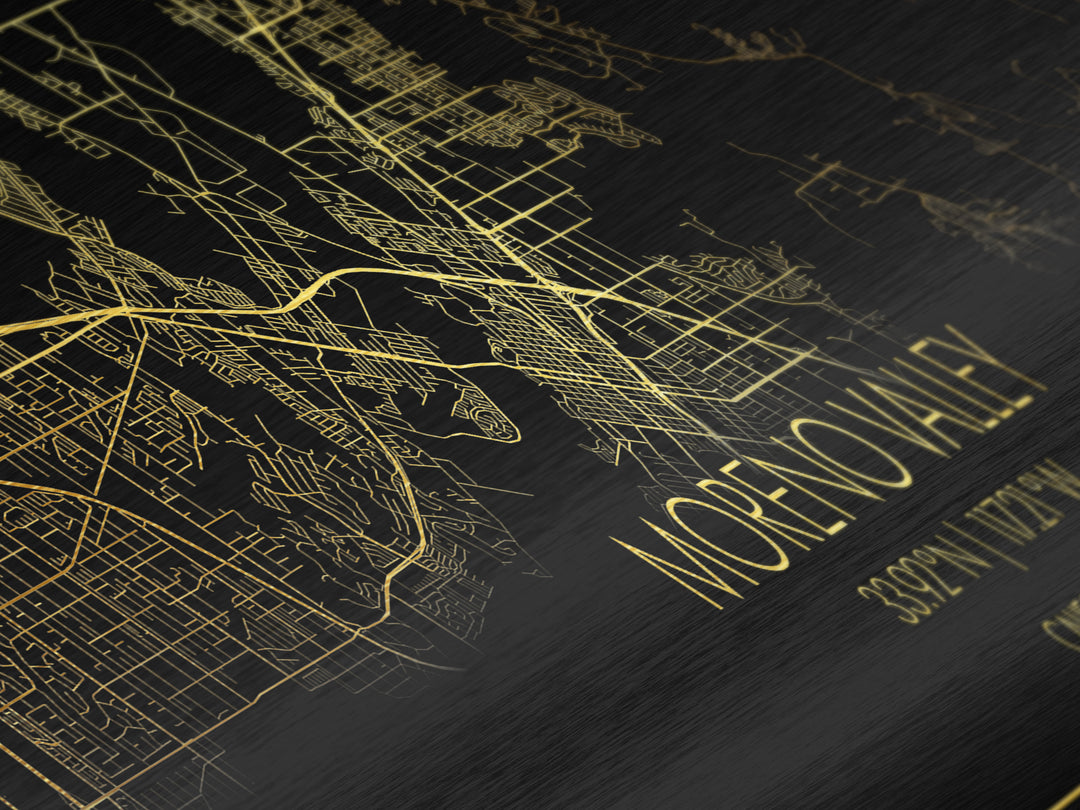 Moreno Valley California City Poster, Panoramic street map, black and gold, Metallic Gold Art, Metal Art, wood framed map, Modern Wall Art