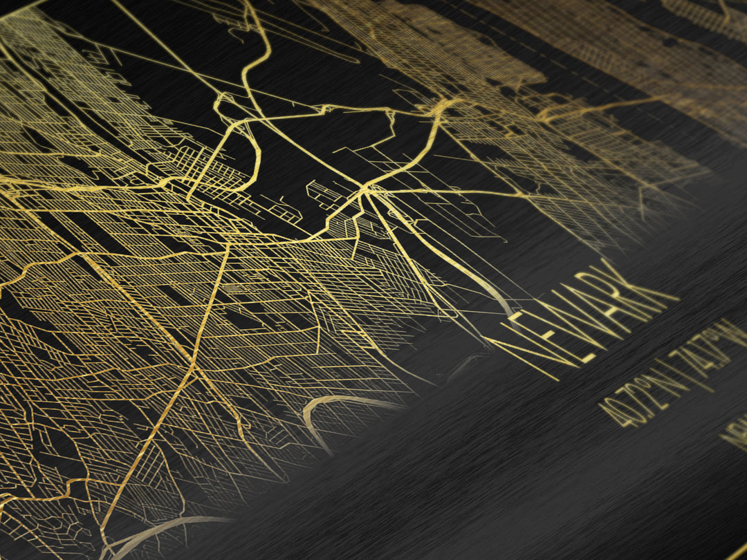 Newark New Jersey City Poster, Panoramic street map, black and gold, Metallic Gold Art, Metal Art, wood framed map, Wall Art, Closing Gift