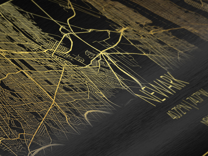 Newark New Jersey City Poster, Panoramic street map, black and gold, Metallic Gold Art, Metal Art, wood framed map, Wall Art, Closing Gift