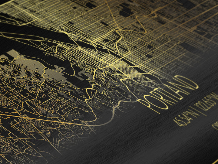Portland Oregon City Poster, Panoramic street map, black and gold, Metallic Gold Art, Metal Art, wood framed map, Minimalist Wall Art