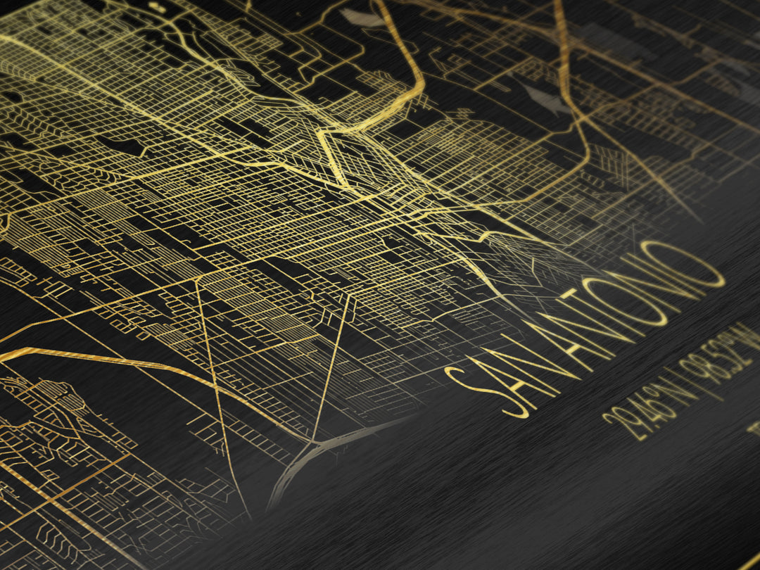 San Antonio Texas Poster, Panoramic street map, black and gold, Metallic Gold Art, Metal Art, wood framed map, Best Friend Gifts