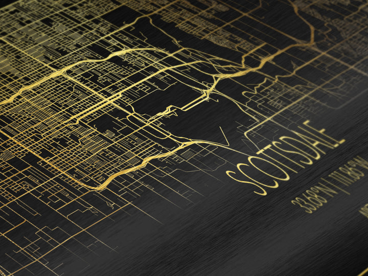Scottsdale Arizona City Poster, Panoramic street map, black and gold, Metallic Gold Art, Metal Art, wood framed map, Map Print Poster