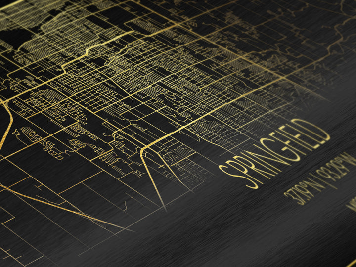 Springfield Missouri City Poster, Panoramic street map, black and gold, Metallic Gold Art, Metal Art, wood framed map, Minimalist Wall Art