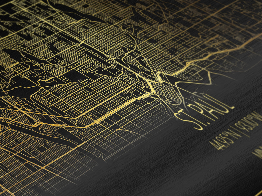 St. Paul Minnesota City Poster, Panoramic street map, black and gold, Metallic Gold Art, Metal Art, wood framed map, Office Decor, Wall Art