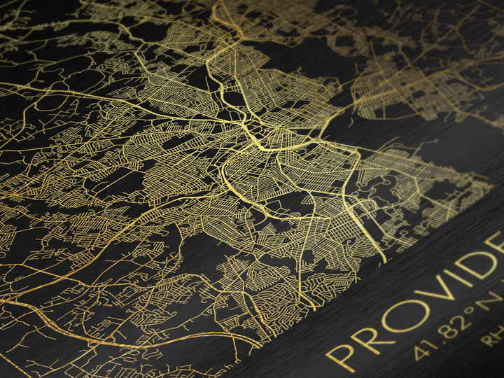 Providence Rhode Island City Poster, Metallic Gold Art, Metal Art, real wood frames, black and gold, Gold Street Map Art, Housewarming Gift