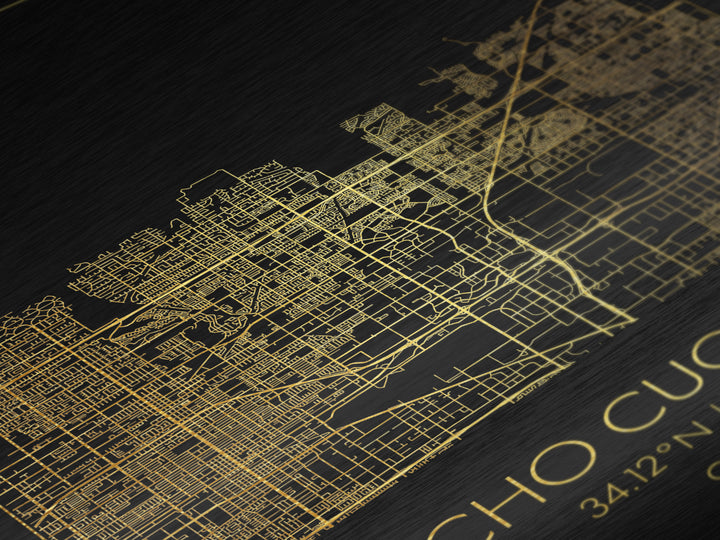 Rancho Cucamonga California City Poster, Metallic Gold Art, Metal Art, real wood frames, black and gold, Minimalist Wall Art, Street Map Art