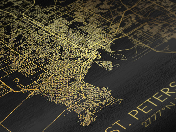 St. Petersburg Florida City Poster, Metallic Gold Art, Metal Art, real wood frames, black and gold, Map Art, Best Friend Gifts