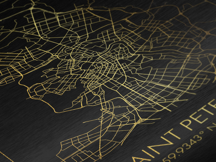 Saint Petersburg Russia City Poster, Metallic Gold Art, Metal Art, real wood frames, black and gold, Minimalist Wall Art, Map Print Poster