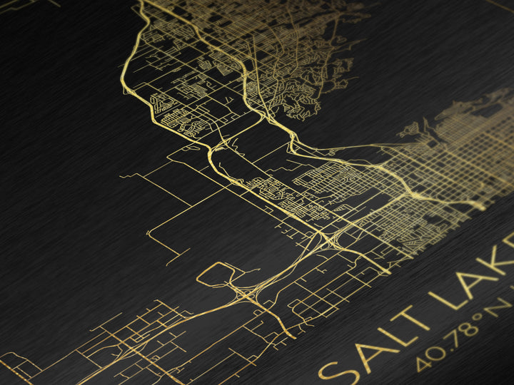 Salt Lake City Utah City Poster, Metallic Gold Art, Metal Art, real wood frames, black and gold, Map Art, Best Friend Gifts