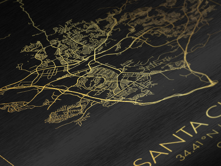 Santa Clarita California City street map, Metallic Gold Print, Metal Art, wood framed map, black and gold, Office Decor, Closing Gift