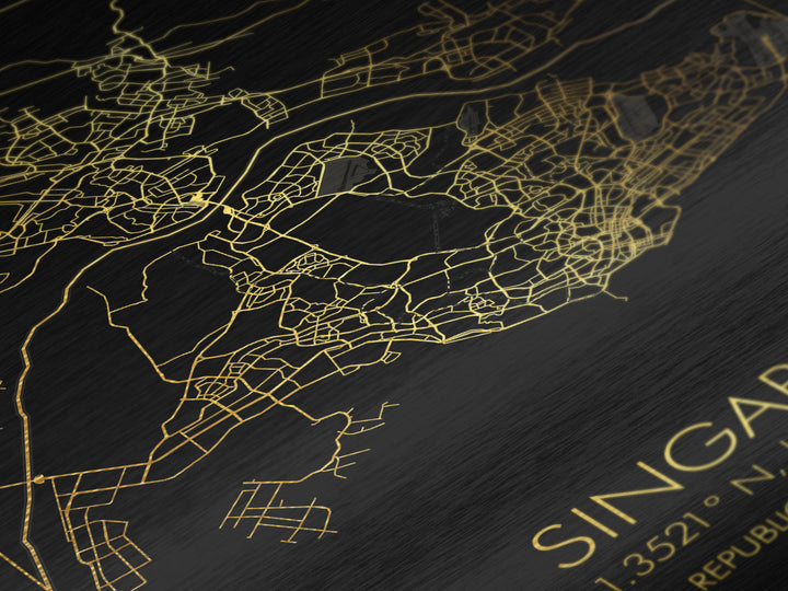 Singapore Singapore City street map, Metallic Gold Print, Metal Art, wood framed map, black and gold, Gold Street Map Art, Modern Wall Art