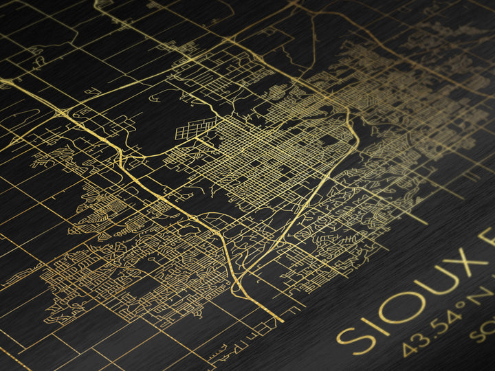 Sioux Falls South Dakota City Poster, Metallic Gold Art, Metal Art, real wood frames, black and gold, Street Map Wall Art, Closing Gift